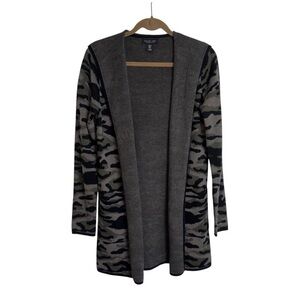 Rachel Zoe Gray and Black Camouflage Cardigan Women’s Medium Hood Open Front